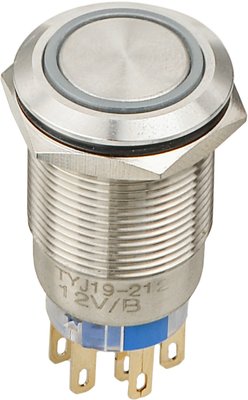TYJ 19-272 Кнопка металева пласка з підсвічуванням, 2NO+2NC, синя 12V A0140010253 фото