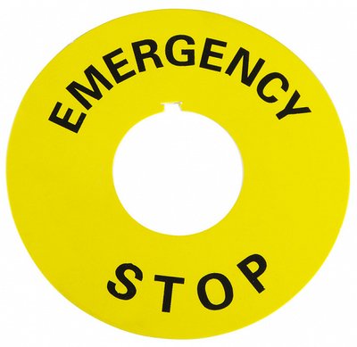 Табличка маркировочная EMERGENCY STOP желтая круглая A0140010073 фото