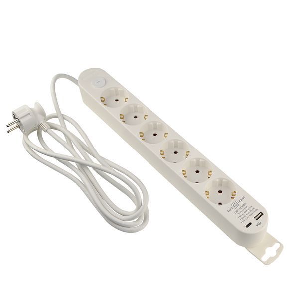 Подовжувач побутовий 6 гн. 2 м з з/к, USB + Type C, білий серії Ornat ECO019001010 фото