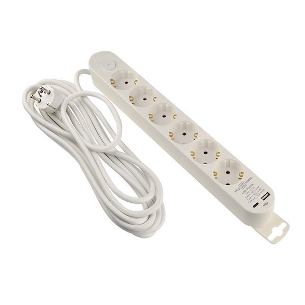 Удлинитель бытовой 6 гн. 5 м с з/к, USB + Type C, белый серии Ornat ECO019001012 фото
