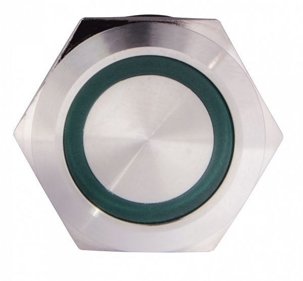 TYJ 22-271 Кнопка металлическая плоская с подсветкой, 1NO+1NC, зеленая 220V A0140010132 фото