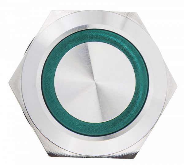 TYJ 22-271 Кнопка металлическая плоская с подсветкой, 1NO+1NC, зеленая 24V A0140010141 фото