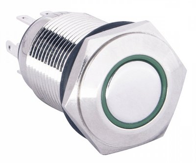 TYJ 16-261 Кнопка металлическая плоская с подсветкой, 1NO+1NC, зеленая 220V A0140010093 фото