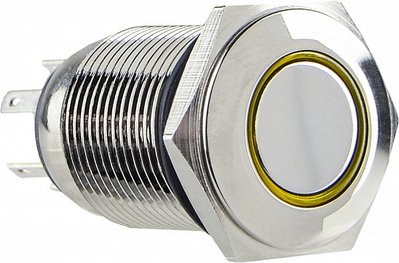 TYJ 16-261 Кнопка металлическая плоская с подсветкой, 1NO+1NC, желтая 220V A0140010094 фото