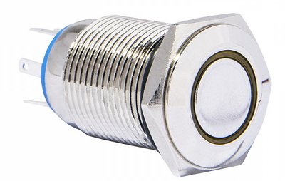 TYJ 16-362 Кнопка металлическая плоская с фиксацией. 2NO+2NC, с подсветкой, желтая 220V A0140010101 фото