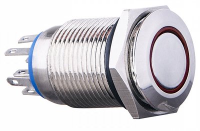 TYJ 16-362 Кнопка металлическая плоская с фиксацией. 2NO+2NC, с подсветкой, красная 220V A0140010103 фото