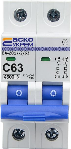 УКРЕМ ВА-2017/С 2р 63А АСКО Автоматичний вимикач A0010170018 фото