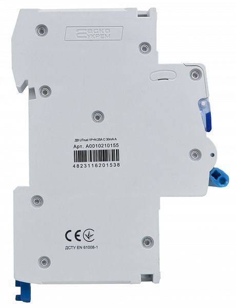 UTrust 1P+N (18 mm) 25А C 30мА A Пристрій захисного відключення з захистом від надструмів A0010210155 фото