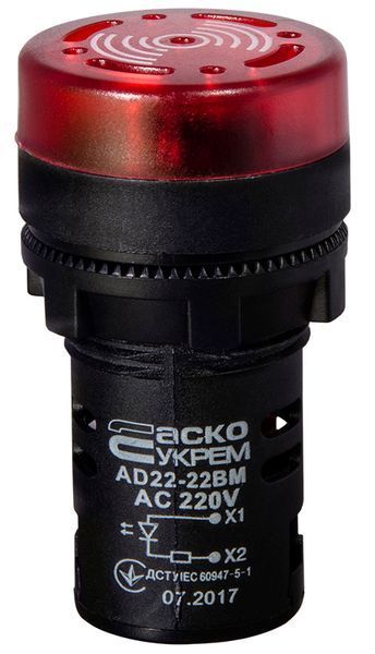 Зумер блимаючий AD22-22 BM/r червоний 220V АC A0140030159 фото