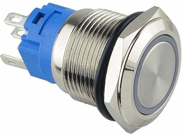 TYJ 19-271 Кнопка металлическая плоская с подсветкой, 1NO+1NC, красная 220V A0140010112 фото