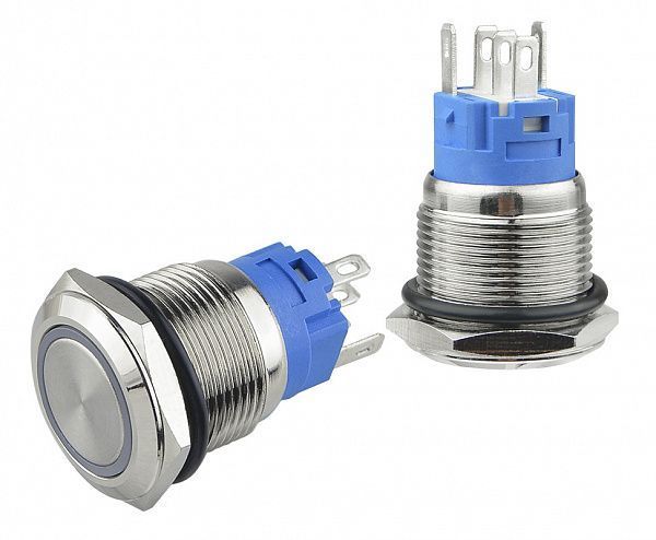 TYJ 19-271 Кнопка металлическая плоская с подсветкой, 1NO+1NC, красная 220V A0140010112 фото