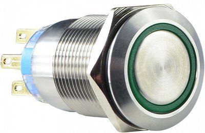 TYJ 19-272 Кнопка металева пласка з підсвічуванням, 2NO+2NC, зелена 220V A0140010116 фото