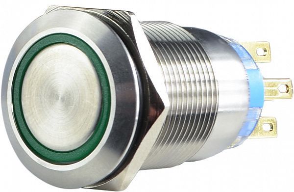 TYJ 19-272 Кнопка металева пласка з підсвічуванням, 2NO+2NC, зелена 220V A0140010116 фото