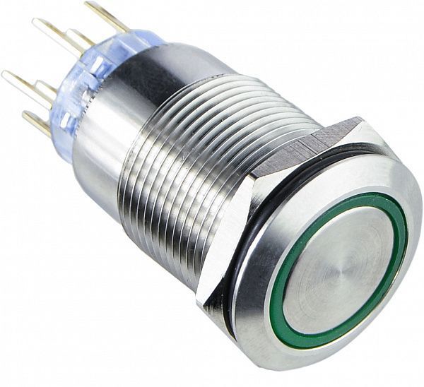 TYJ 19-272 Кнопка металева пласка з підсвічуванням, 2NO+2NC, зелена 220V A0140010116 фото