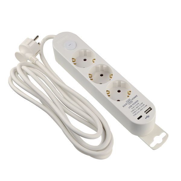 Удлинитель бытовой 3 гн. 3 м с з/к, USB + Type C, белый серии Ornat ECO019001002 фото