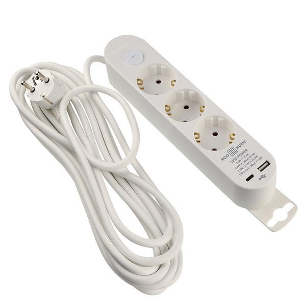Удлинитель бытовой 3 гн. 5 м с з/к, USB + Type C, белый серии Ornat ECO019001003 фото